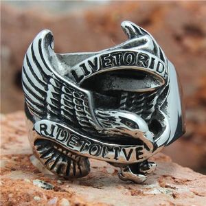 Mens Boys 316L Rvs Punk Gothic Eagle Biker Rider Live Biker Ring