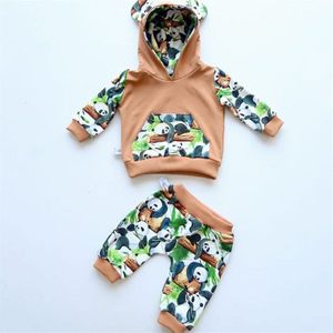 0-18M Peuter Baby Meisje Jongens Herfst Kleding Lange Mouw Panda Print Hooded Tops Broek 2Pc Casual katoenen Kleding Outfit