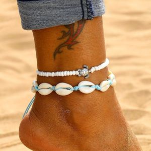 Nl Shell Kralen Zeester Sea Turtle Enkelbanden Voor Vrouwen Multi Layer Enkelband Beach Been Armband Handgemaakte Bohemian Sieraden