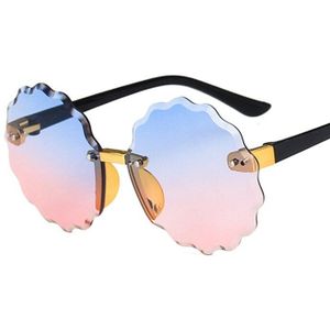 Kind Leuke Ronde Randloze Frame Zonnebril Kinderen Kids Grijs Roze Blauw Lens Jongens Meisjes UV400 Bescherming Eyewear