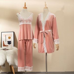 Mechcitiz Fluwelen Ondergoed Winter 3 Stuks Pyjama Sets V-hals Vrouwen Lange Broek Herfst Pyjama Homewear Sets Luxe Nachtkleding