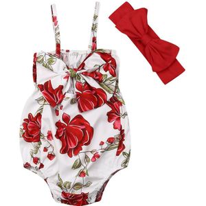 Citgeett Zomer Kids Pasgeboren Baby Meisjes Bloem Bodysuit Band Kleding + Hoofdband Outfits Rode Casual