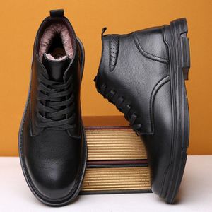 Winter Mannen Split Lederen Laarzen Britse Stijl Mens High Tops Casaul Schoen Ademend Korte Pluche Lace-Up man Rubber Laarzen