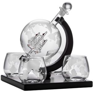 Whisky Karaf Set Vodka Globe Decanter Met 4 Glazen Drank Dispenser Met Hout Stand Wijn Bureau