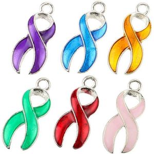 Jakongo Zilver Emaille Hoop Lint Kanker Bedels Hangers Voor Sieraden Maken Diy Handgemaakte Craft Accessoires 23*11Mm