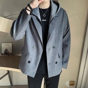 2022 Koreaanse Stijl Mannen Voorjaar Double-Breasted Pak/Mannelijke Slim Fit Hooded Leisure Blazers Plus size S-3XL