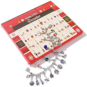 Kerst Advent Kalender met Armband Sieraden Ketting Vrolijk Kerstfeest DIY Kalender Decor 24 Dagen DIY Charmes Set Voor Kinderen