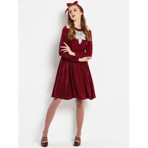 Vrouwen Midi Jurken Party Casual Vintage Zoete Voorjaar Office Lady Aline Rits Vrouwelijke Mode Retro Bordeaux Jurk