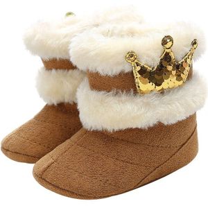 Pasgeboren Baby Baby Meisjes Winter Warm Crown Fur Mid-Kalf Lengte Slip-On Harige Laarzen Zachte Tong Schoenen 0-18M