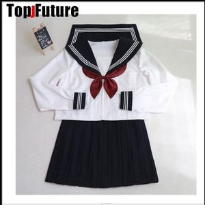 Zwart Met 3 Witte Lijnen Japanse Student Uniform Jk Uniform Pak Lange Korte Mouwen Matrozenpakje Geplooide Lolita Rok Klasse pak