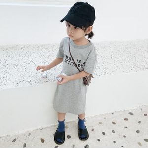 Koreaanse Stijl Baby Meisjes Letters Gedrukt Lange T-shirt Jurken Kinderen Katoenen Casual Kleding Mode Kinderen Backless Rechte Jurk