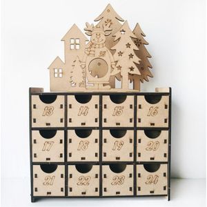 Kerst Houten Adventskalender Doos met laden dubbelzijdig 24 genummerd Huis Vormige Kerst Countdown Kalender Kids