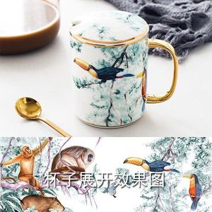 Nordic Art Luxe Keramische Dier Mok Modernminimalist Thuis Afternoon Tea Koffie Melk Fruit Thee Onmiddellijke Drank Cup Withlidspoon