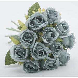 12 Stengels Rose Boeket Kleine Bos Bruid Boquet Kunstmatige Blauwe Rozen Black Rose Bloemen