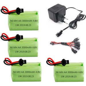 4.8 V 3000 Mah Batterij En Oplader Voor Rc Speelgoed Auto 'S Tanks Robots Boten Guns 4 * Aa 4.8 V 2400 Mah Oplaadbare Batterij