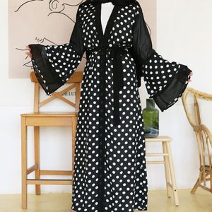 Elegante Moslim Zwarte Dot Vestidos Abaya Volledige Jurken Vest Kaftan Kimono Lange Gewaad Toga Tuniek Jubah Ramadan Eid Arabische Islamitische