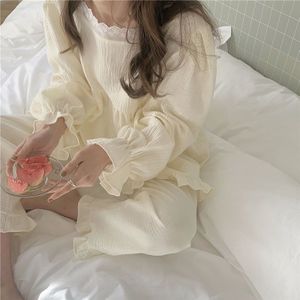 Pyjama Sets Vrouwen Herfst Koreaanse Stijl Flare Mouw Eenvoudige Tender Zoete Kant Ruches All-Match Esthetische Prevalent Kleding