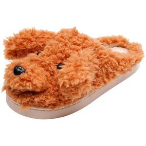 Vrouw Slippers Winter Thuis Schoenen Mode Cartoon Teddy Hond Faux Fur Waterdichte Zwart Beige Oranje Grote Maat 41 Harige