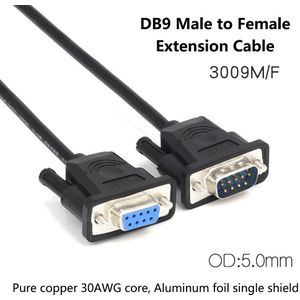 DB9 Man-vrouw Verlengkabel Zuiver Koper Lijn RS232 9 Pin Seriële Connector Draad COM Core met Aluminiumfolie shield