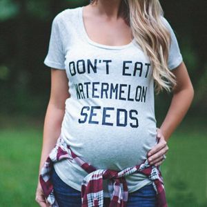 Brief Niet Eten Watermeloen Zaden Print Moederschap Kleding Top Tee Vrouwen Zwangerschap Korte Mouwen T-shirt Voor Zwangere Grijs tshirt