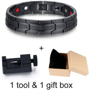 Vinterly Zwarte Mannen Armband Hand Ketting Gezondheid Energie Germanium Magnetische Armband Mannelijke Rvs Armbanden Voor Mannen Sieraden