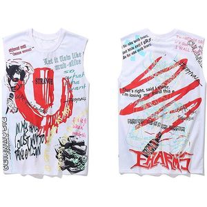 11 Bybb's Dark Hip Hop Monster Brief Graffiti Print Tank Top Heren Zomer Harajuku Streetwear Mouwloze Tops Casual Katoenen Vest