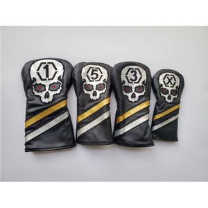 Brand Skull Golfclubs Cover Golf Head Cover Driver + Fairway Wood + Ut Pu Zwarte Golf Woods Hoofd covers Ems