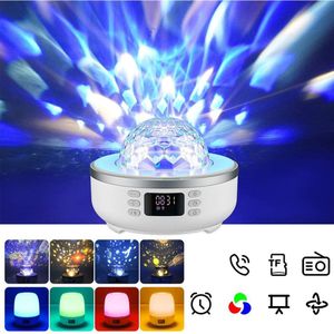 Draadloze Bluetooth Speaker 360 Graden Rotatie Projector Nachtlampje Led Lamp Muziek Speler Met Digitale Klok Ondersteuning Tf Sd-kaart