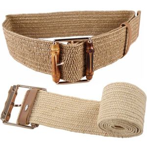 2 Stuks Retro Gebreide Wax Touw Taille Touw Vrouwen Bamboe Gesp Riem Dames Gebreide Vrouwen Gevlochten Riem-Khaki & beige