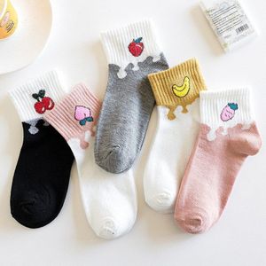 5 Pairs Leuke Koe Beer Print Vrouwen Lange Sokken Katoen Effen Kleur Enkel Sokken Herfst Casual Lady Meisje Korte Sokken