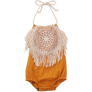 Focusnorm Baby Meisjes Jongens Kwastje Bodysuits Mouwloze Effen Riem Zomer Leuke Jumpsuits 2 Kleuren