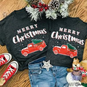 Familie Moeder en Dochter Baby Kerst Korte Mouw Brief Afdrukken T-Shirt Tops Zomer