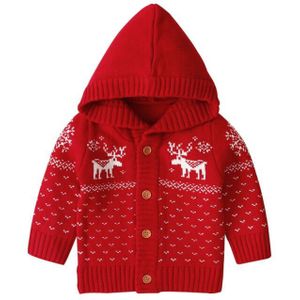 0-18M Baby Meisjes Vest Hooded Trui Kerst Kleding Kids Gebreide Herten Jas Knop Lange Mouw Outfit Jongens top