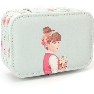 Cartoon Schoonheid Jewelry Case Display Reizen Bruiloft Ring Oorbellen Box Met Spiegel Draagbare Knop Lederen Opslag