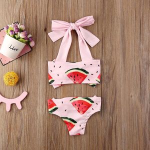 Kinderen Badpak Watermeloen Print Baby Meisjes Badmode 2022 Zomer Halter Strik Kids Bikini Meisjes Badmode Badpak 1-6Y