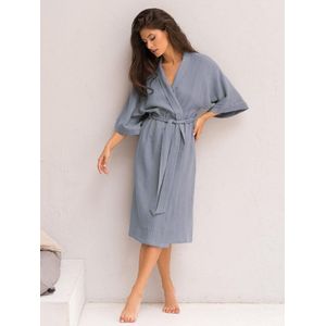 Ruched Cotton Robe Women&#39;s Nightgown Autumn Bathrobe Female Nightwear Casual Sleepwear Flare Three Quarter Sleeves Women Pijama