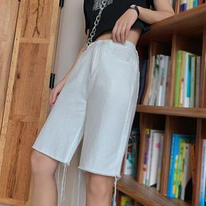 Zwart Wit Vrouwen Jeans 2022 Zomer Lange Bermuda Hoge Taille Knie Lengte Denim Shorts Broek Bermuda Femme