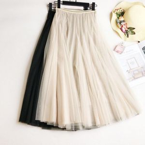 Gigogou Zomer Mesh Vrouwen Plooirok Solid Hoge Taille Een Lijn Tule Rokken Chic Lange Maxi Tutu Rok Strand tule Rok