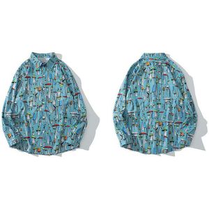 Hip Hop Hawaiian Strand Shirts Herfst Gekleurde Paddestoelen Print Harajuku Streetwear Vintage Losse Tops Katoen Lange Mouw Mannen