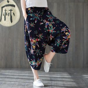 Chinese Traditionele Vrouw Broek Bloemenprint Katoen Zomer Losse Wijde Pijpen Broek Retro Nationale Stijl Harembroek