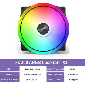 Teucer FD200 Argb 200Mm Rgb 5V/3PIN Computer Case Vervanging Fan Cpu Waterkoeling Radiator Stille Ventilator computer Gastheer Fan