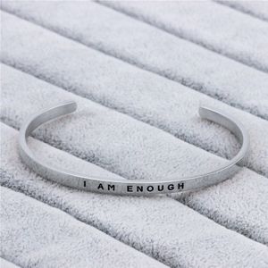 Inspirational Sieraden Ik Ben Genoeg Armbanden Vriendschap Rvs Bangle Angst Stress Armbanden Pulseiras Feminina