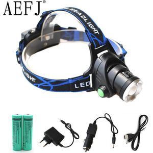 Led XML-T6 Of XM-L2 10W Zoom Koplamp Zoomable 3-Mode Head Zaklamp Fakkel Lamp Licht + 18650 batterij + Lader