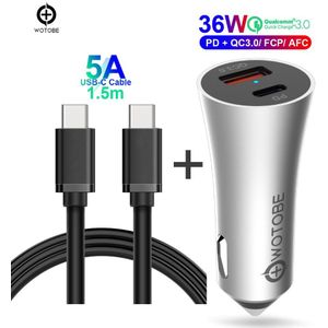 36W 2-poort QC 3.0 Car Charger Voor iPhone/iPad/Samsung AFC, voor Huawei SCP FCP/XIAOMI PD18W Mobiele Telefoon Oplader USB C Kabel