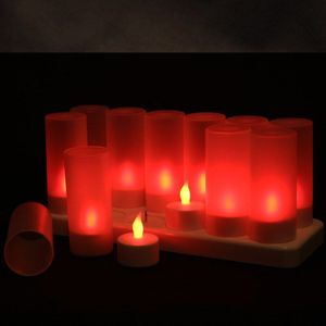 12 stuks flickering rood licht Bougeoir. batterij vlamloze kaarsen, led oplaadbare kaarsen-decoratieve voor Bar party decoratie