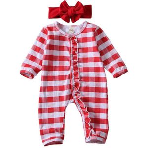 Pasgeboren OnePieces Zuigeling Kleding Body Baby Boy Meisje Kerst Plaid Romper pak Pyjama Kleding Outfit