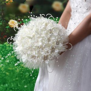 Bruiloft Bruidsboeket Bruidsmeisje Holding Zijde Parel Tulle Wit Ivoor Bloem Boeket Voor Bruid Huwelijk Bruiloft Ramo De Novia