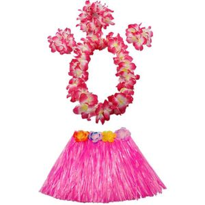 Kleurrijke 40Cm Hula Rok Bloemenkrans Hoofdband Polsbandjes Kostuum Set Voor Kinderen Volwassenen Hawaii Party Jurk Purim Halloween