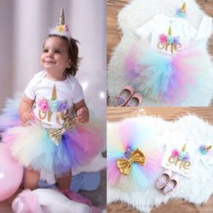 Meisje Set 0-24M Baby Meisje Eerste 1st Verjaardag Eenhoorn Tops Romper Tutu Tule Jurk Rok Outfits