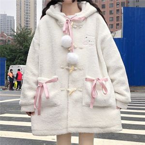 Herfst Winter Japanse Vrouwen Sweet Lolita Coat Kawaii Hooded Lam Wollen Vest Meisjes Leuke Cartoon Borduren Katoen Jassen
